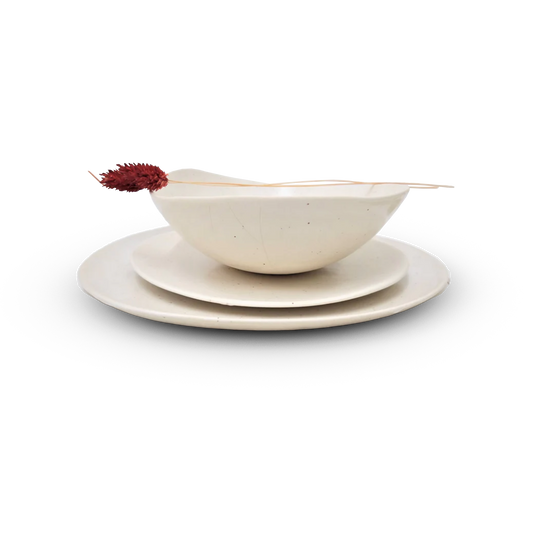 סט צלחות קרמיקה לבן בעבודת יד