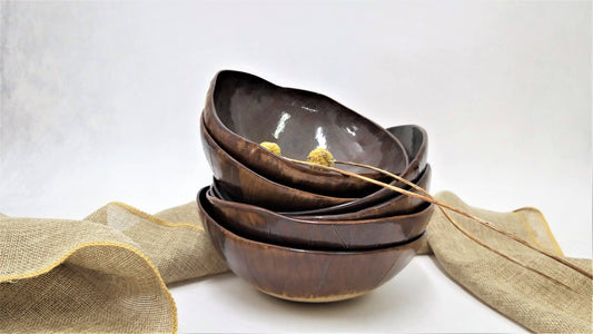 סט קערות חום כחול מקרמיקה