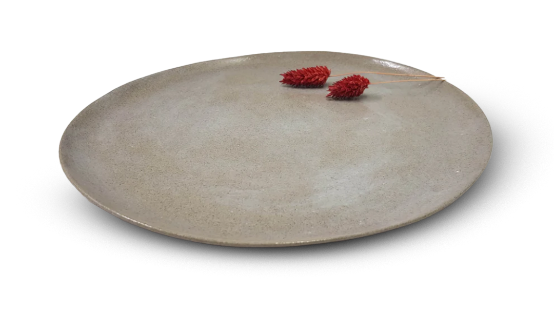 צלחת קרמיקה אפור לבן