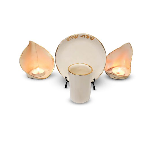 פמוטים וכוס קידוש מקרמיקה עבודת יד