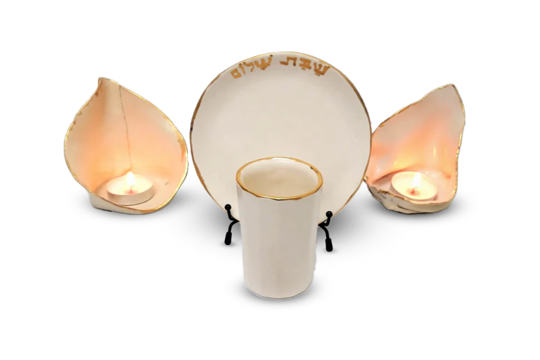 פמוטים וכוס קידוש מקרמיקה עבודת יד