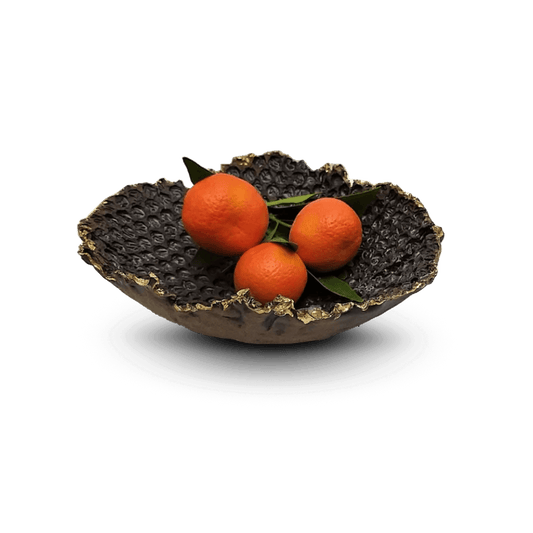 קערה מקרמיקה חומה ופס זהב עם הטבעת ניילון פצפצים