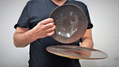 קערה וצלחת קרמיקה בזיגוג חום טורקיז מבריק