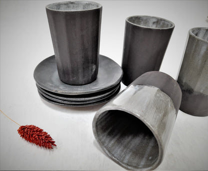 סט כוסות אספרסו אפור שחור מקרמיקה עבודת יד